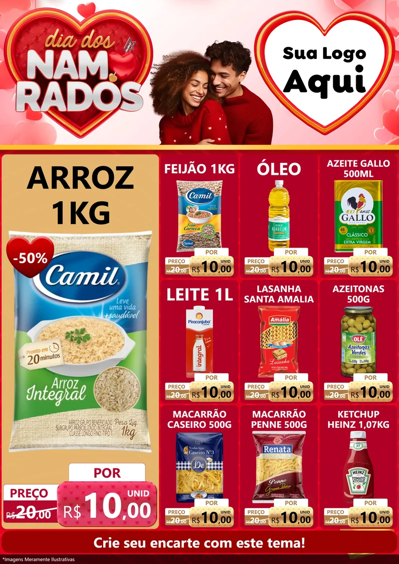 Modelo de Encarte para Encarte A4 Vertical com o tema Dia dos Namorados para Supermercado