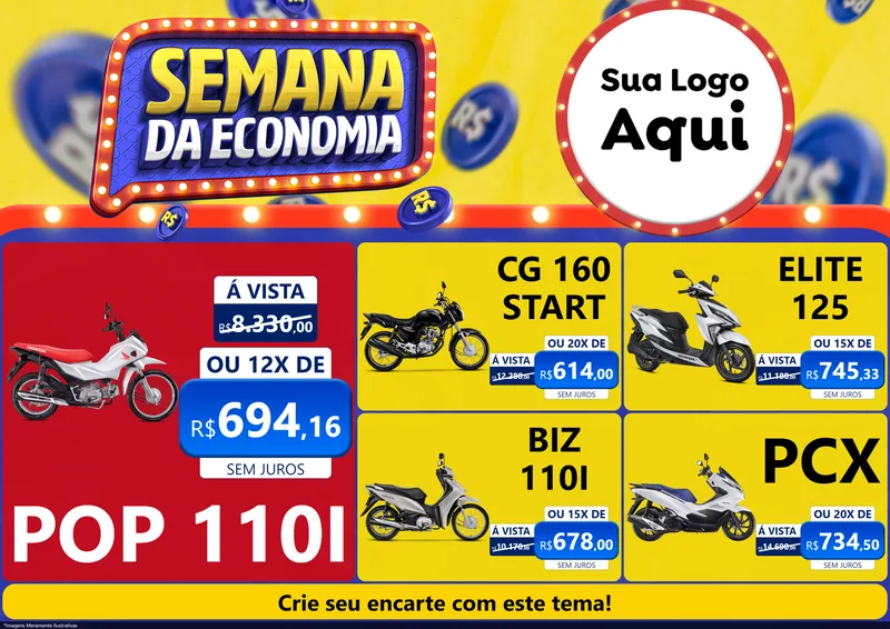 Modelo de Encarte para Encarte A4 Horizontal com o tema Semana da Economia para Concessionaria de Motos