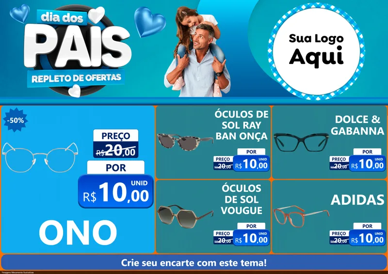 Modelo de Encarte para Encarte A4 Horizontal com o tema Dia Dos Pais Repleto de Ofertas para Óticas