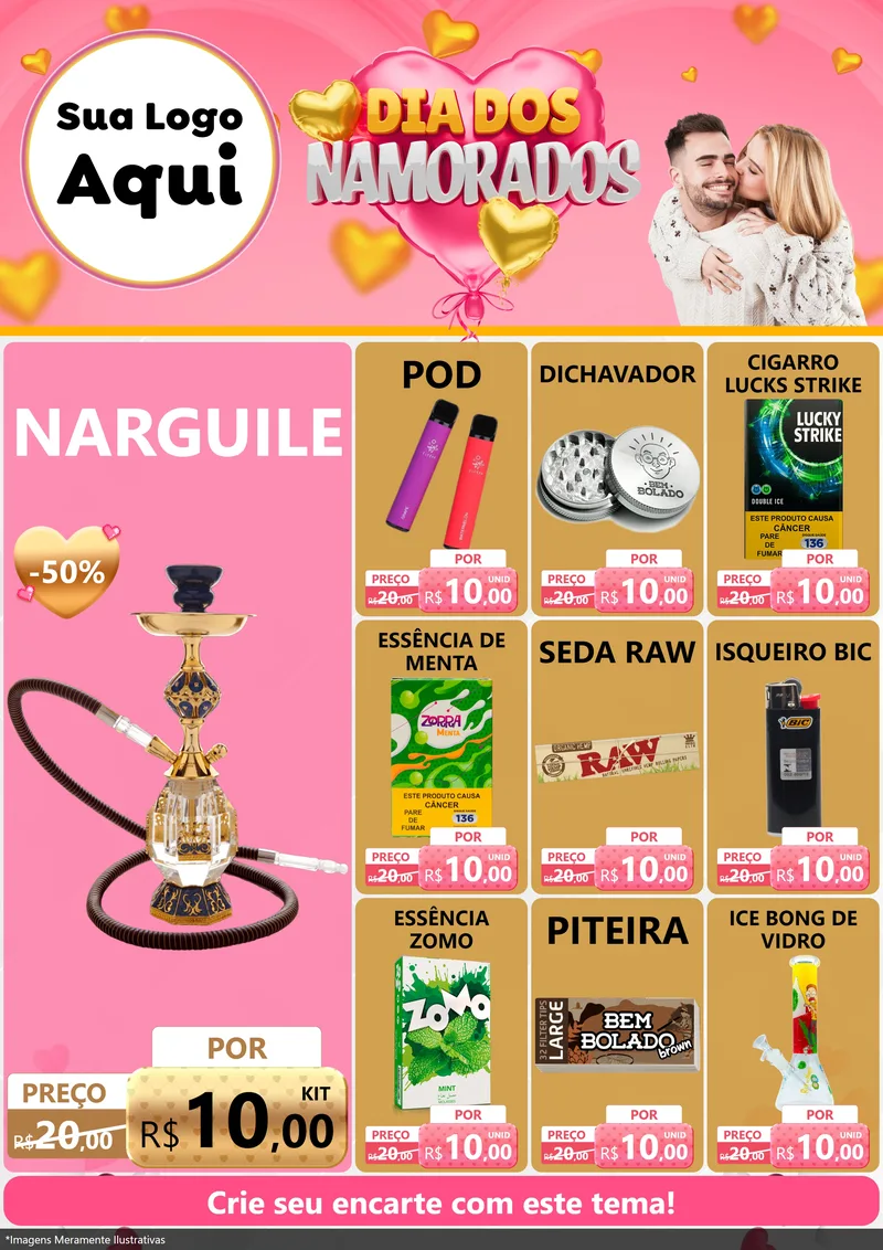 Modelo de Encarte para Encarte A4 Vertical com o tema Dia dos Namorados para Tabacaria