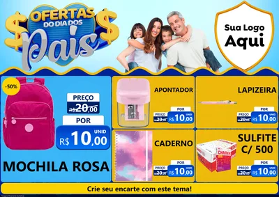 Modelo de Encarte para Encarte A4 Horizontal com o tema Ofertas do Dia dos Pais para Papelaria