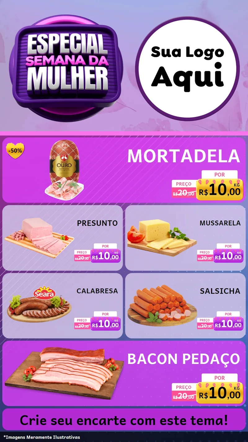 Modelo de TV para TV Vertical com o tema Especial Semana da Mulher para Frios e Laticínios