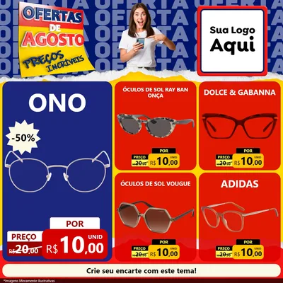 Modelo de Rede Social para Feed Facebook com o tema Ofertas de Agosto - Preços Incríveis para Óticas