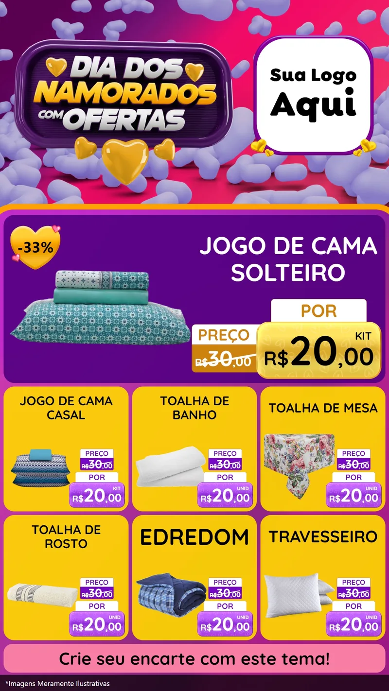 Modelo de Rede Social para Stories com o tema Dia Dos Namorados Com Ofertas para Cama, Mesa e Banho