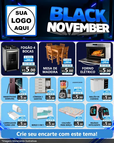Modelo de Rede Social para Feed Instagram com o tema Black November para Móveis e Eletro