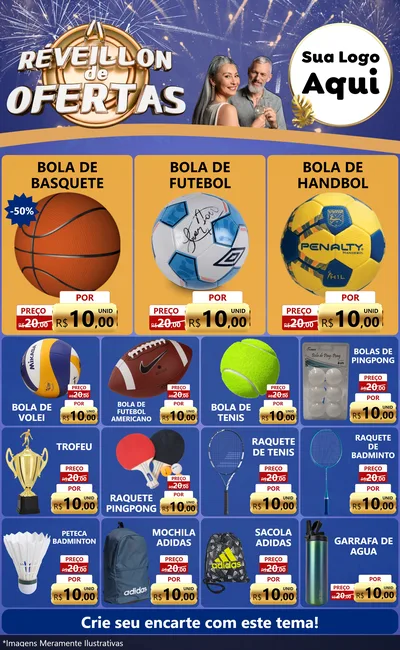 Modelo de Encarte para Encarte Grande com o tema Réveillon de Ofertas para Artigos Esportivos