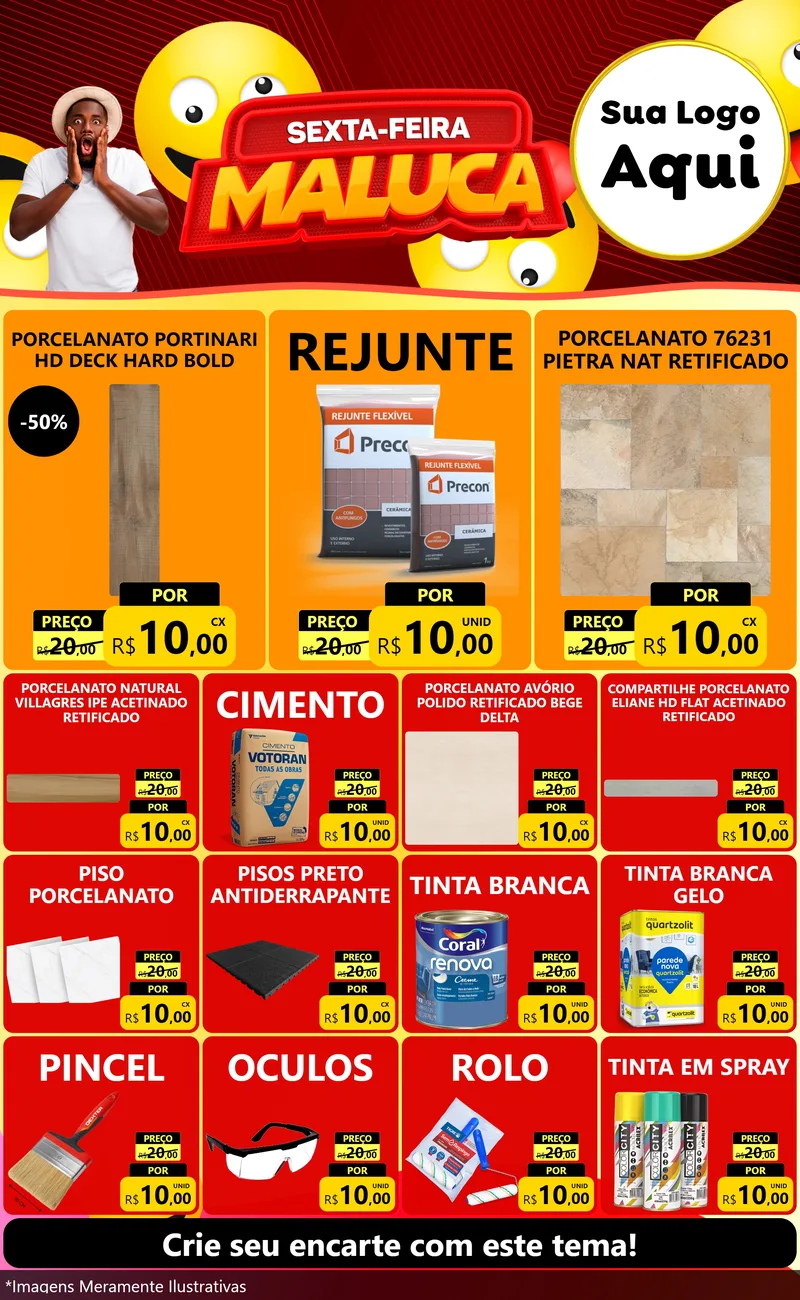 Modelo de Encarte para Encarte Grande com o tema Sexta-feira Maluca para Pisos e revestimentos