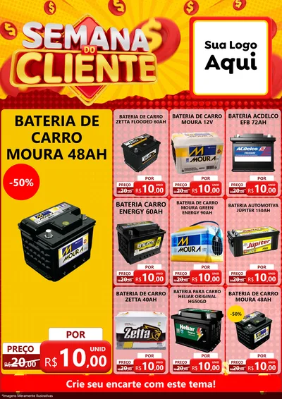 Modelo de Encarte para Encarte A4 Vertical com o tema Semana do Cliente para Baterias Elétricas