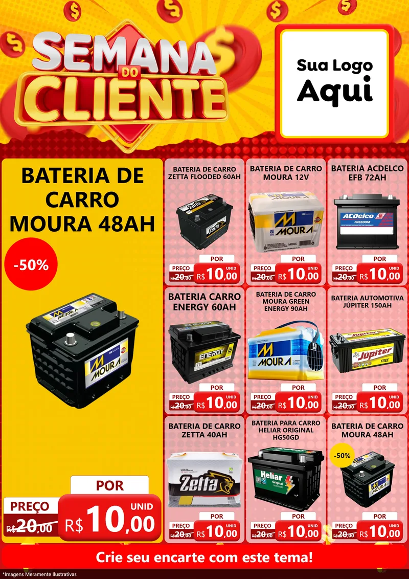 Modelo de Encarte para Encarte A4 Vertical com o tema Semana do Cliente para Baterias Elétricas