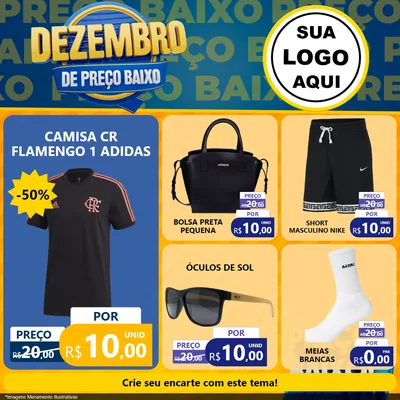 Modelo de Rede Social para Feed Facebook com o tema Dezembro de Preço Baixo para Roupas e acessórios