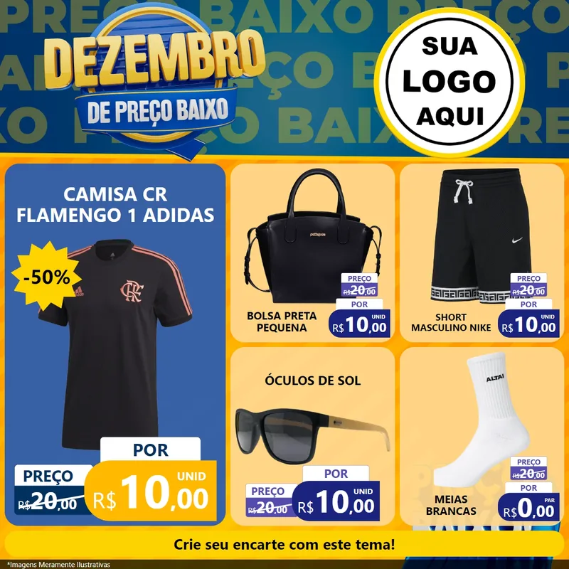 Modelo de Rede Social para Feed Facebook com o tema Dezembro de Preço Baixo para Roupas e acessórios