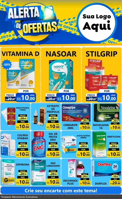 Modelo de Encarte para Encarte Grande com o tema Alerta de Ofertas para Farmácia