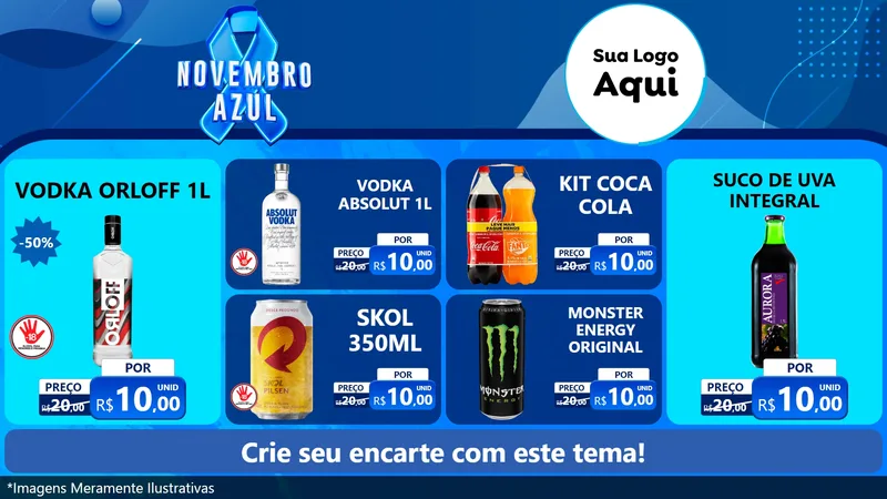 Modelo de TV para TV Horizontal com o tema Novembro Azul para Distribuidora de bebidas
