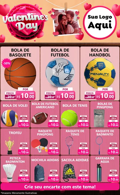 Modelo de Encarte para Encarte Grande com o tema Valentine's Day para Artigos Esportivos