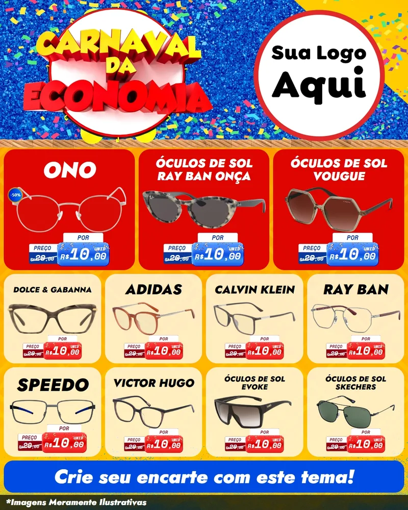 Modelo de Rede Social para Feed Instagram com o tema Carnaval da Economia para Óticas