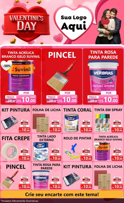 Modelo de Encarte para Encarte Grande com o tema Valentine's Day para Tintas e Ferramentas