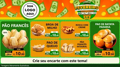 Modelo de TV para TV Horizontal com o tema Comece Fevereiro Economizando para Padaria