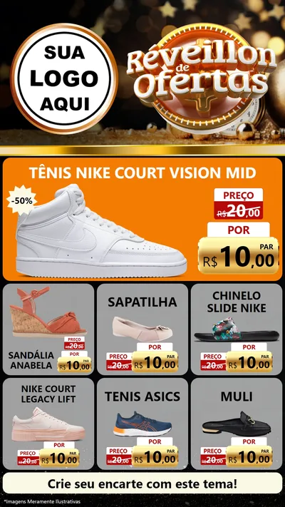 Modelo de Rede Social para Stories com o tema Réveillon de Ofertas para Calçados
