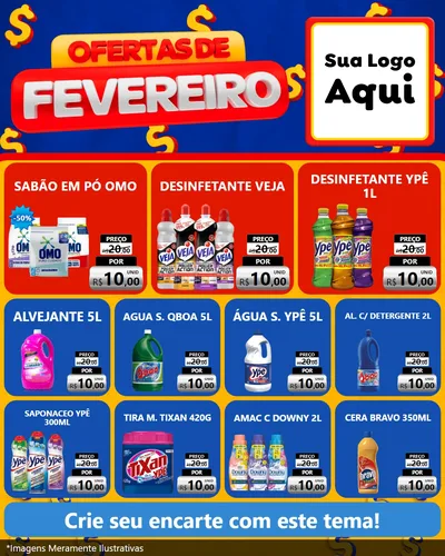 Modelo de Rede Social para Feed Instagram com o tema Ofertas de Fevereiro para Produtos de Limpeza