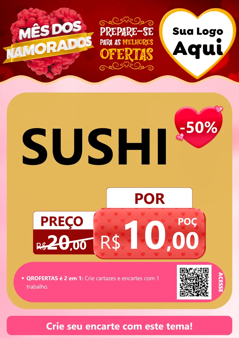 Modelo de Cartaz para Cartaz A4 Vertical com o tema Mês dos Namorados para Comida japonesa