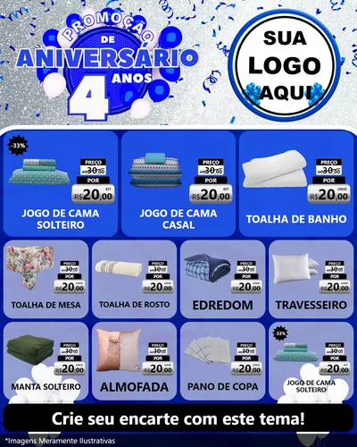 Modelo de Rede Social para Feed Instagram com o tema Promoção de Aniversário - 4 Anos para Cama, Mesa e Banho