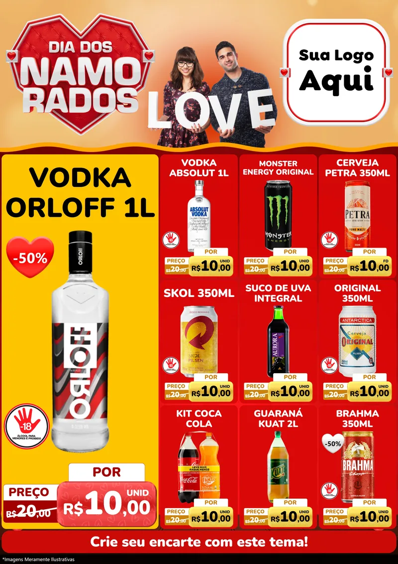 Modelo de Encarte para Encarte A4 Vertical com o tema Dia dos Namorados para Distribuidora de bebidas