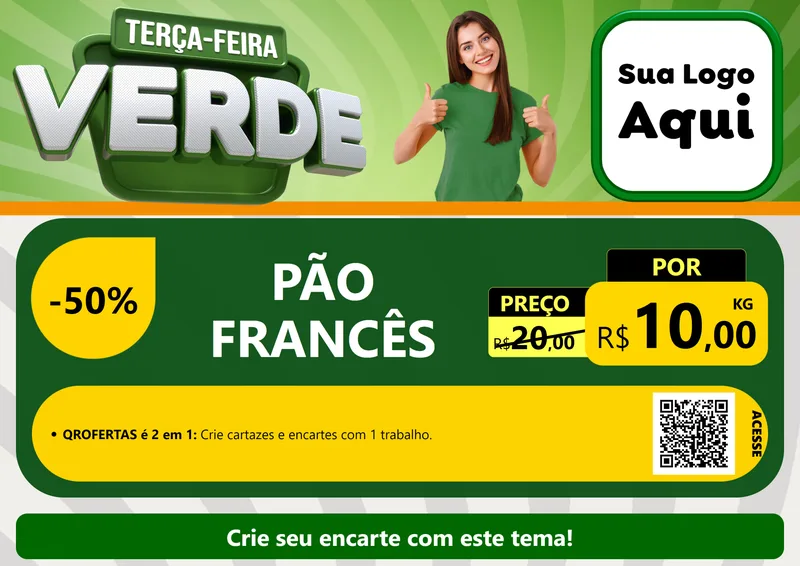 Modelo de Cartaz para Cartaz A4 Horizontal com o tema Terça - Feira Verde para Padaria