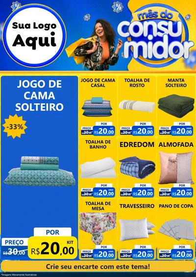 Modelo de Encarte para Encarte A4 Vertical com o tema Mês do Consumidor para Cama, Mesa e Banho