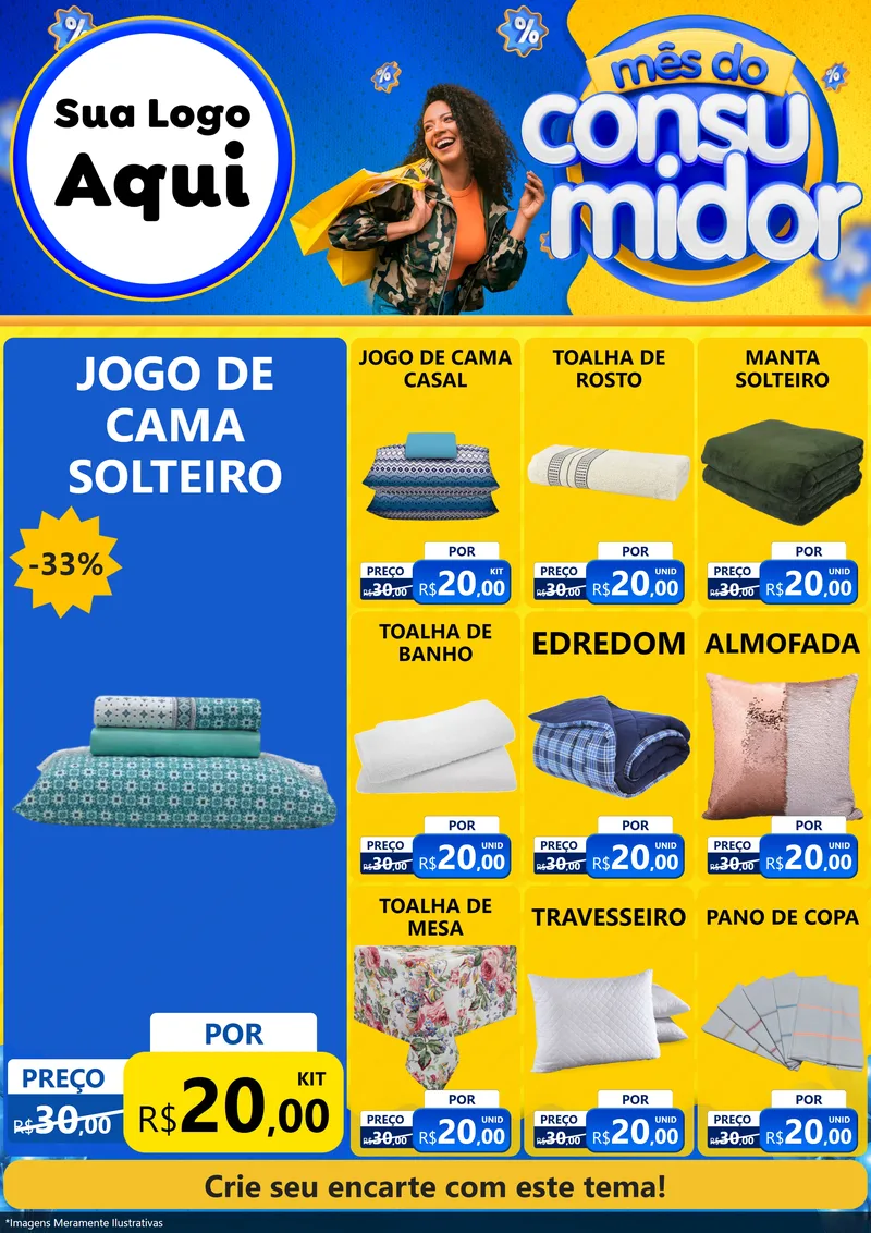Modelo de Encarte para Encarte A4 Vertical com o tema Mês do Consumidor para Cama, Mesa e Banho