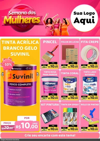 Modelo de Encarte para Encarte A4 Vertical com o tema Semana das Mulheres para Tintas e Ferramentas