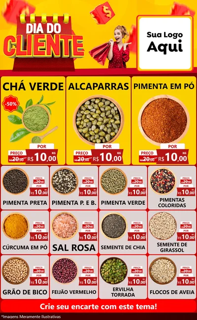 Modelo de Encarte para Encarte Grande com o tema Dia do Cliente para Produtos Naturais