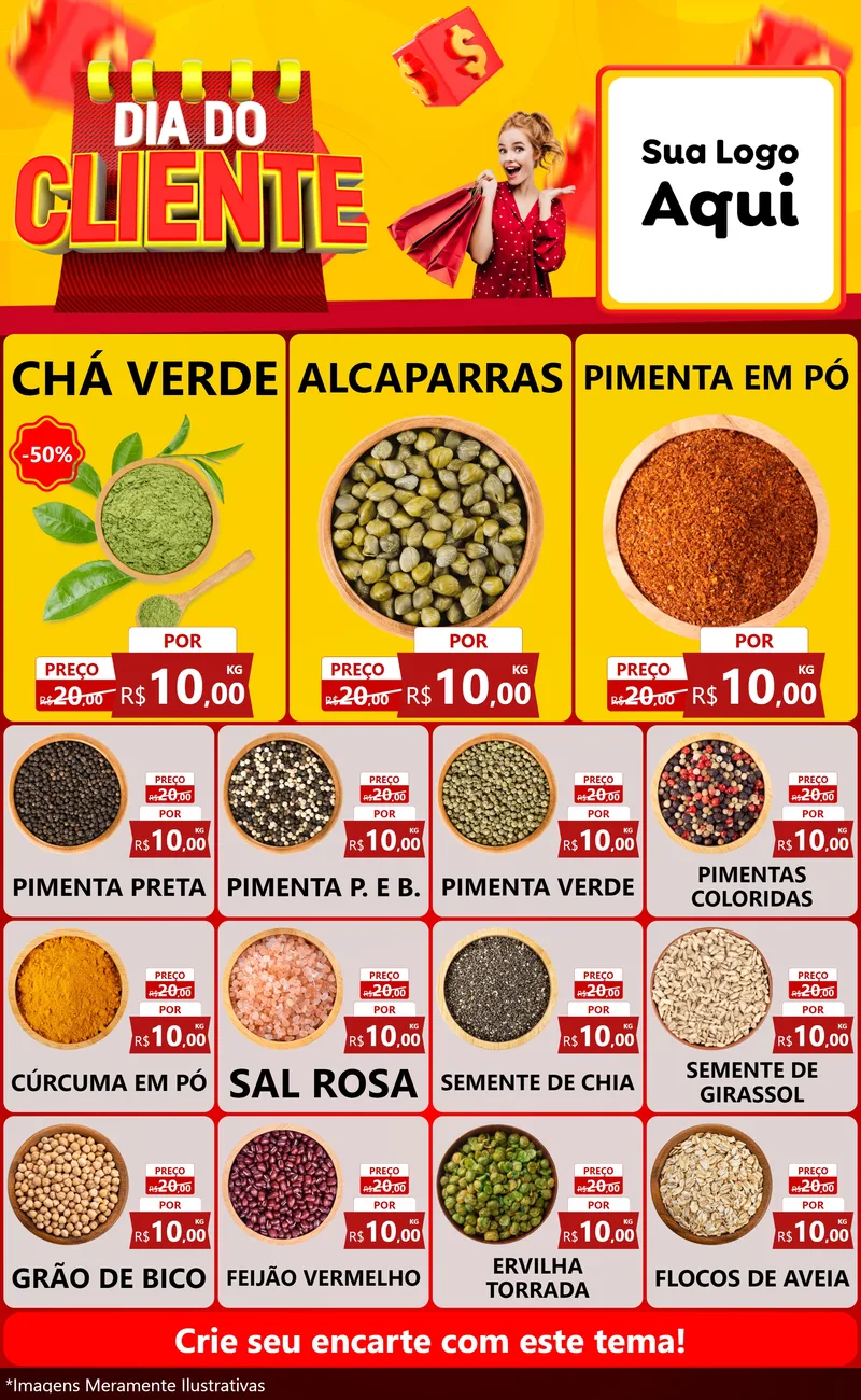 Modelo de Encarte para Encarte Grande com o tema Dia do Cliente para Produtos Naturais