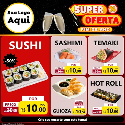 Modelo de Rede Social para Feed Facebook com o tema Super Oferta Fim de Ano para Comida japonesa