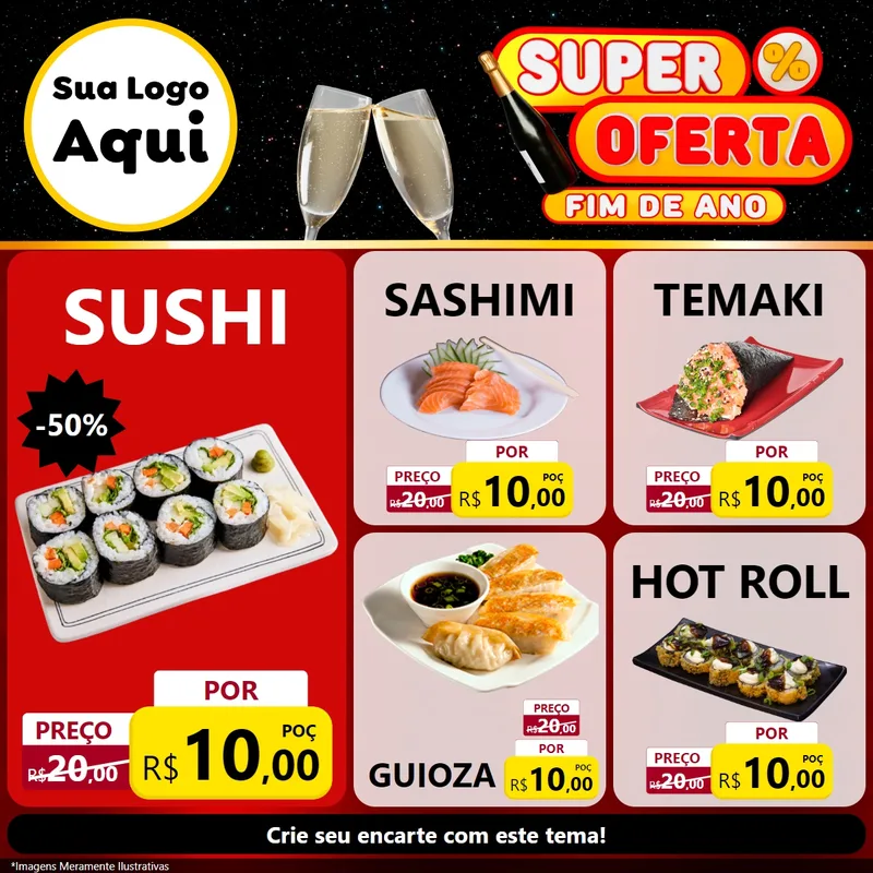 Modelo de Rede Social para Feed Facebook com o tema Super Oferta Fim de Ano para Comida japonesa