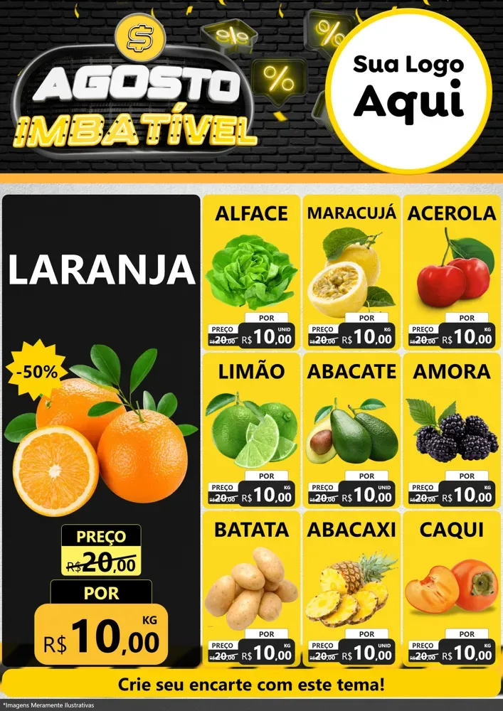 Modelo de Encarte para Encarte A4 Vertical com o tema Agosto Imbatível para Hortifrúti