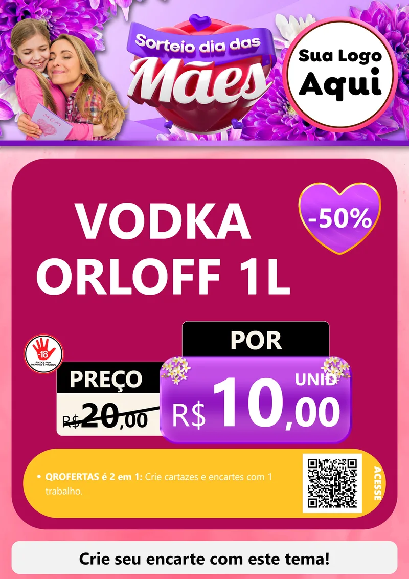 Modelo de Cartaz para Cartaz A4 Vertical com o tema Sorteio Dia das Mães para Distribuidora de bebidas