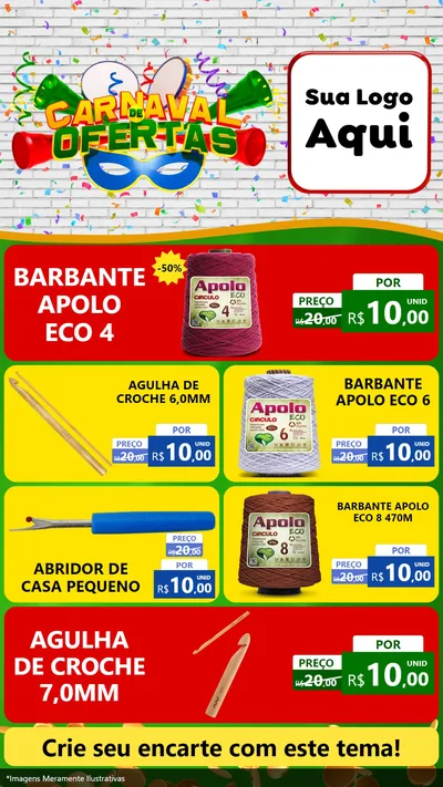 Modelo de TV para TV Vertical com o tema Carnaval de Ofertas para Armarinho e Aviamentos