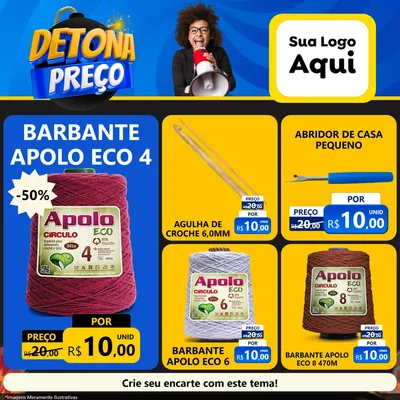 Modelo de Rede Social para Feed Facebook com o tema Detona Preços para Armarinho e Aviamentos