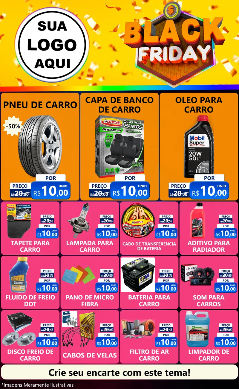 Modelo de Encarte para Encarte Grande com o tema Black Friday para Auto peças