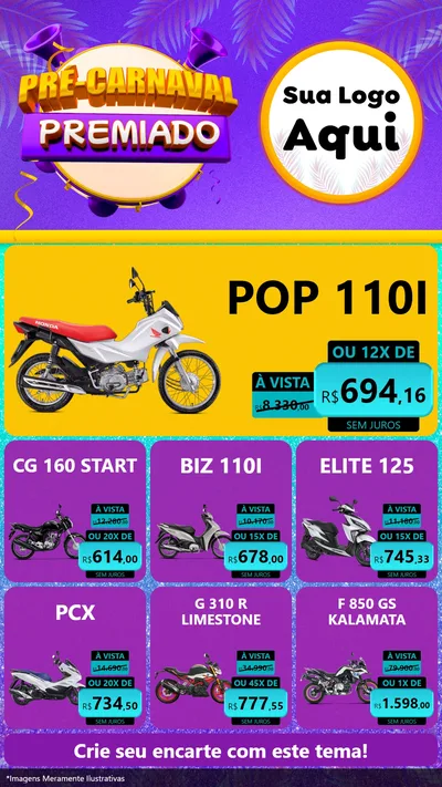 Modelo de Rede Social para Stories com o tema Pré-Carnaval Premiado para Concessionaria de Motos