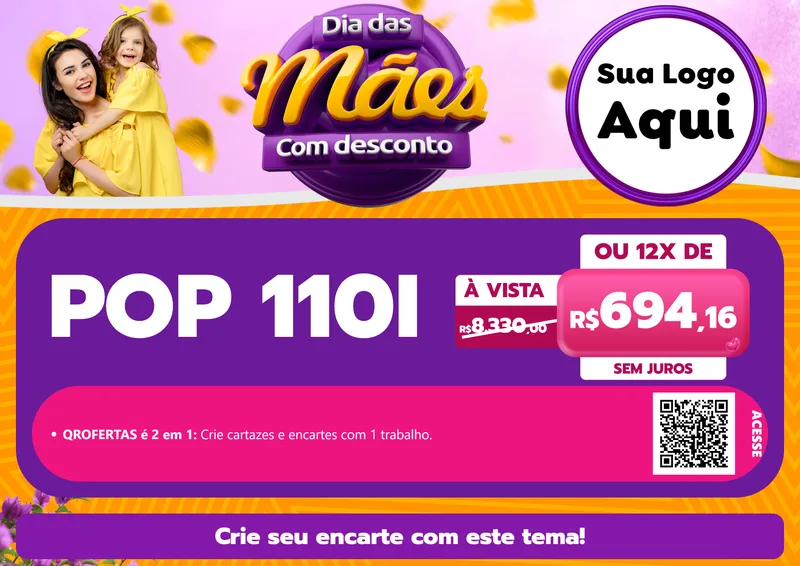 Modelo de Cartaz para Cartaz A4 Horizontal com o tema Dia das Mães com Desconto para Concessionaria de Motos
