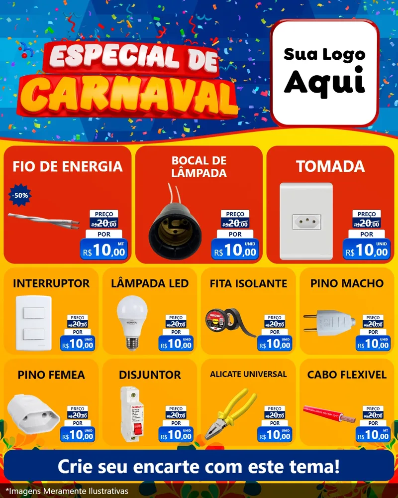 Modelo de Rede Social para Feed Instagram com o tema Especial de Carnaval para Materiais Elétricos