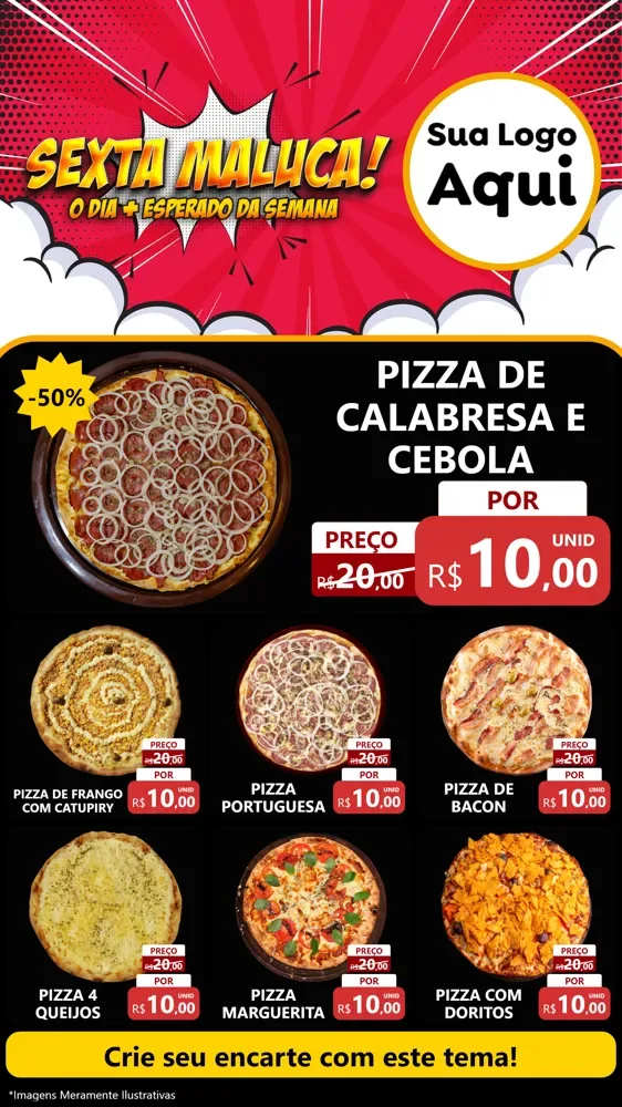 Modelo de Rede Social para Stories com o tema Sexta Maluca! para Pizzaria