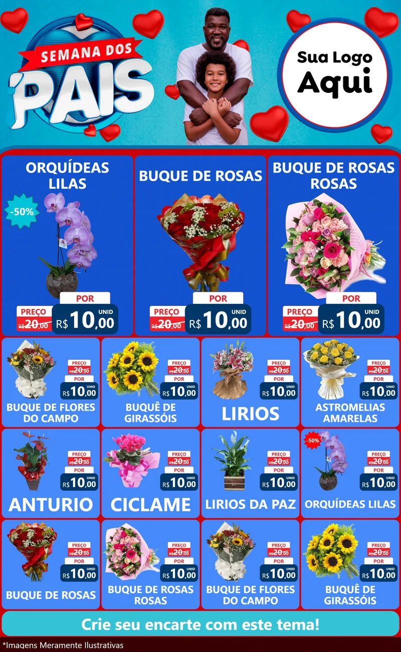 Modelo de Encarte para Encarte Grande com o tema Semana Dos Pais para Floricultura e jardim