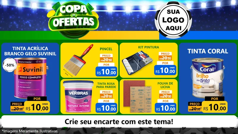 Modelo de TV para TV Horizontal com o tema Copa de Ofertas para Tintas e Ferramentas