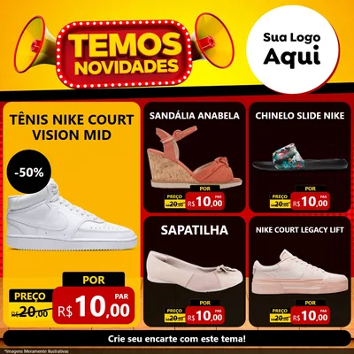 Modelo de Rede Social para Feed Facebook com o tema Temos Novidades para Calçados