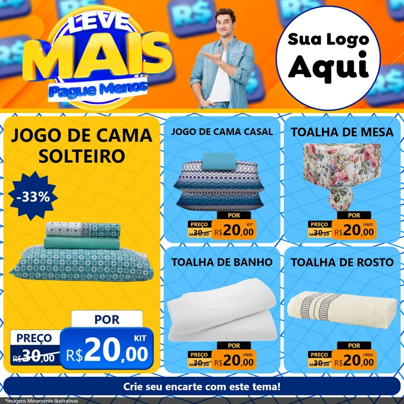 Modelo de Rede Social para Feed Facebook com o tema Leve Mais, Pague Menos para Cama, Mesa e Banho