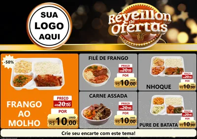 Modelo de Encarte para Encarte A4 Horizontal com o tema Réveillon de Ofertas para Restaurante
