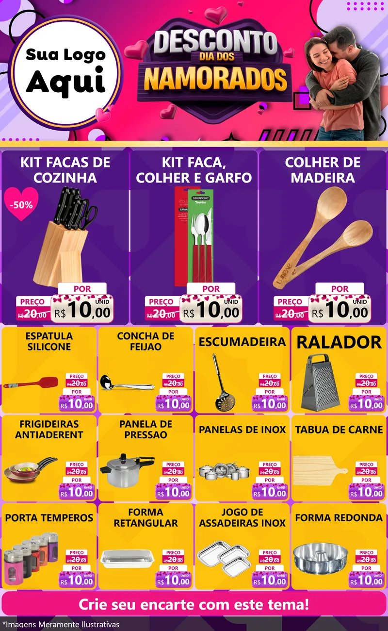 Modelo de Encarte para Encarte Grande com o tema Desconto Dia dos Namorados para Utilidades Domésticas