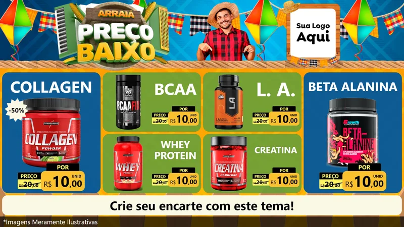Modelo de TV para TV Horizontal com o tema Arraiá de Preço Baixo - Junina para Suplementos alimentares